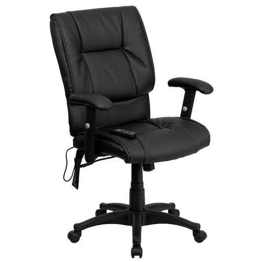 Mid-Back Ergonomic Massaging Black LeatherSoft Executive Swivel Office Chair with Adjustable Arms freeshipping - Barnhill Desk