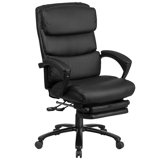 High Back Black LeatherSoft Executive Reclining Ergonomic Office Chair with Adjustable Headrest, Coil Seat Springs and Arms freeshipping - Barnhill Desk