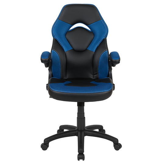 X10 Gaming Chair Racing Office Ergonomic Computer PC Adjustable Swivel Chair with Flip-up Arms, Blue/Black Leather Soft freeshipping - Barnhill Desk