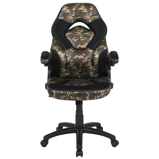 X10 Gaming Chair Racing Office Ergonomic Computer PC Adjustable Swivel Chair with Flip-up Arms, Camouflage/Black LeatherSoft freeshipping - Barnhill Desk