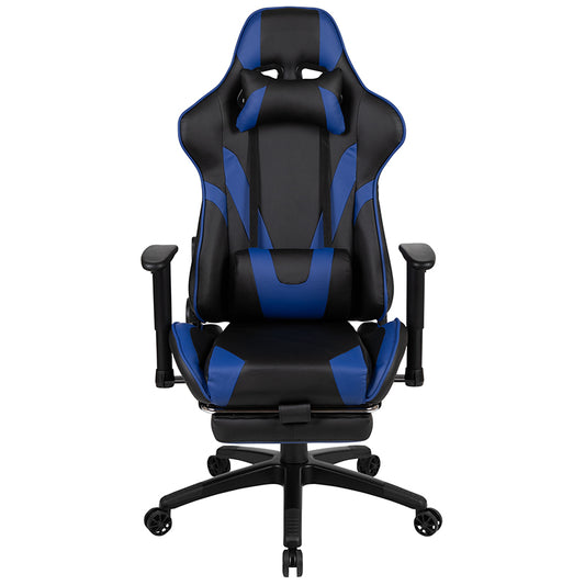 X30 Gaming Chair Racing Office Ergonomic Computer Chair with Reclining Back and Slide-Out Footrest in Blue Leather Soft freeshipping - Barnhill Desk