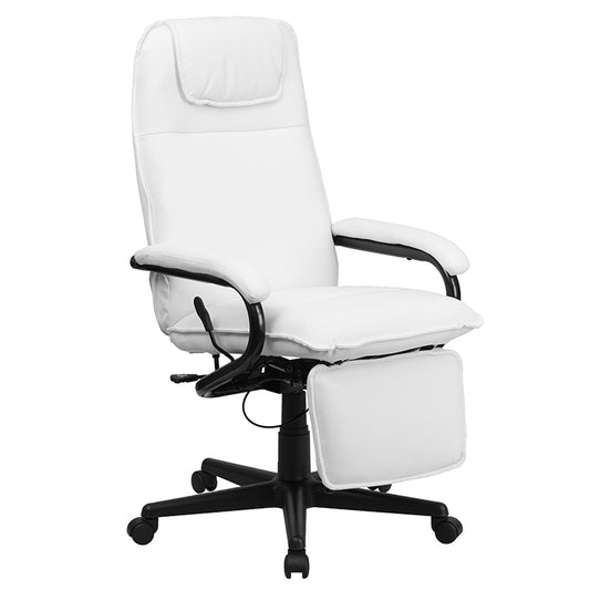 High Back White LeatherSoft Executive Reclining Ergonomic Swivel Office Chair with Arms freeshipping - Barnhill Desk