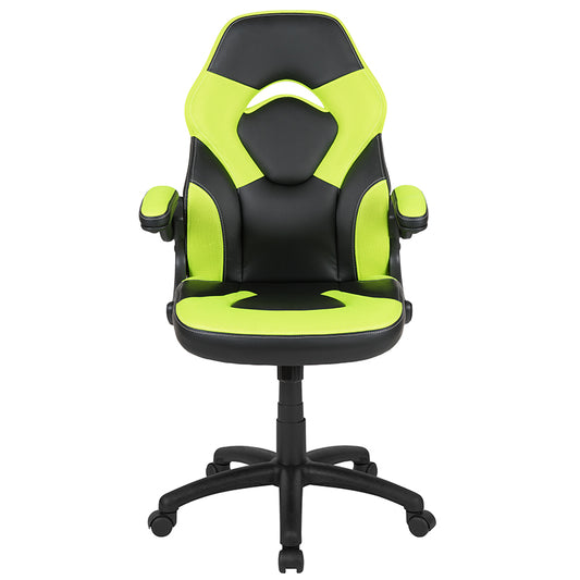 X10 Gaming Chair Racing Office Ergonomic Computer PC Adjustable Swivel Chair with Flip-up Arms, Neon Green/Black Leather Soft freeshipping - Barnhill Desk