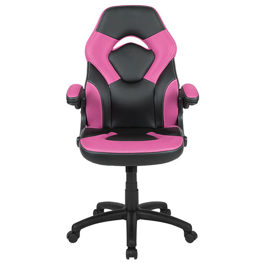 X10 Gaming Chair Racing Office Ergonomic Computer PC Adjustable Swivel Chair with Flip-up Arms, Pink/Black LeatherSoft freeshipping - Barnhill Desk