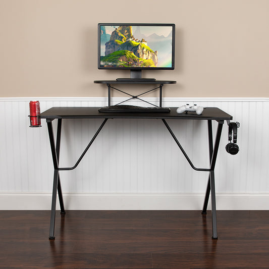 Black Gaming Desk with Cup Holder, Headphone Hook, and Monitor/Smartphone Stand freeshipping - Barnhill Desk