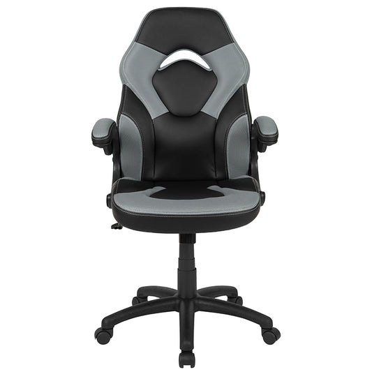 X10 Gaming Chair Racing Office Ergonomic Computer PC Adjustable Swivel Chair with Flip-up Arms, Gray/Black Leather Soft freeshipping - Barnhill Desk