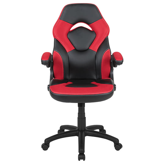 X10 Gaming Chair Racing Office Ergonomic Computer PC Adjustable Swivel Chair with Flip-up Arms, Red/Black Leather Soft freeshipping - Barnhill Desk