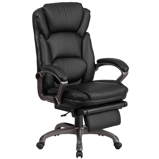 High Back Black LeatherSoft Executive Reclining Ergonomic Swivel Office Chair with Outer Lumbar Cushion and Arms freeshipping - Barnhill Desk