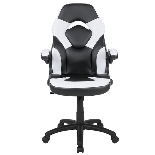 X10 Gaming Chair Racing Office Ergonomic Computer PC Adjustable Swivel Chair with Flip-up Arms, White/Black Leather Soft freeshipping - Barnhill Desk