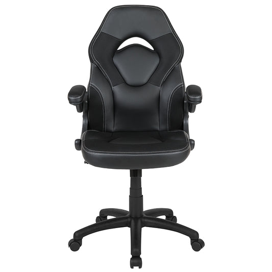 X10 Gaming Chair Racing Office Ergonomic Computer PC Adjustable Swivel Chair with Flip-up Arms, Black Leather Soft freeshipping - Barnhill Desk