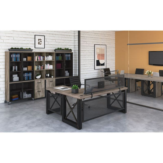 Riveted Collection - Industrial Desk with Metal X Base and Metal Mesh Modesty Panel – 60″W freeshipping - Barnhill Desk